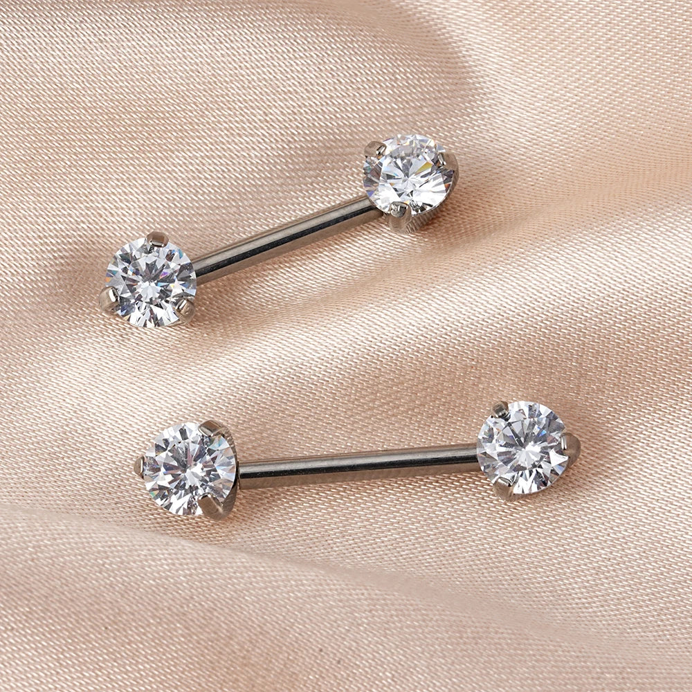Titanium Threadless Push-in Prong Set Zircon Nipple Barbell