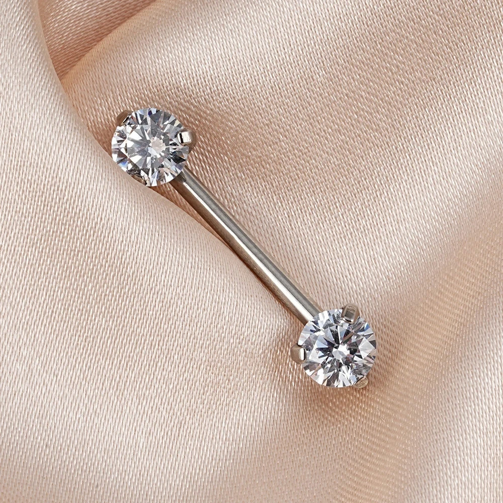 Titanium Threadless Push-in Prong Set Zircon Nipple Barbell