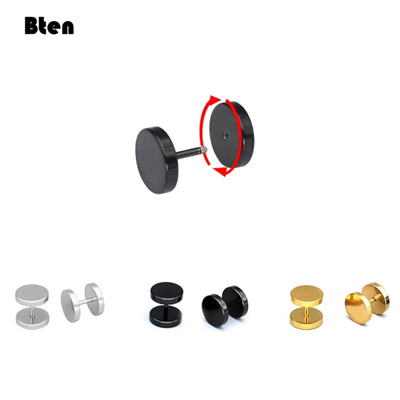 Kozi Trends Bten One Pair Black Stainless Steel Round Stud Earrings