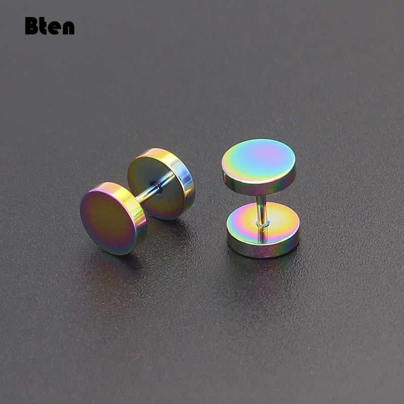 Kozi Trends Bten One Pair Black Stainless Steel Round Stud Earrings