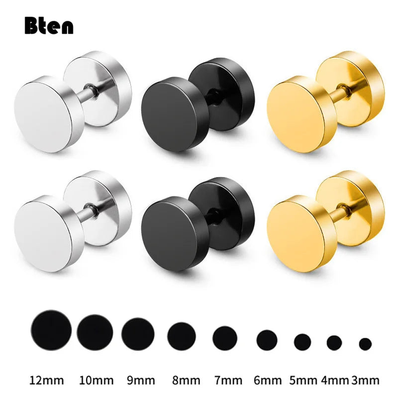 Kozi Trends Bten One Pair Black Stainless Steel Round Stud Earrings
