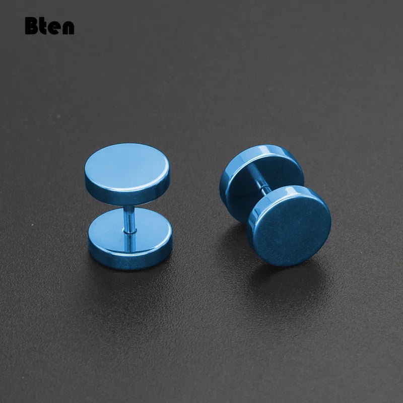 Kozi Trends Bten One Pair Black Stainless Steel Round Stud Earrings
