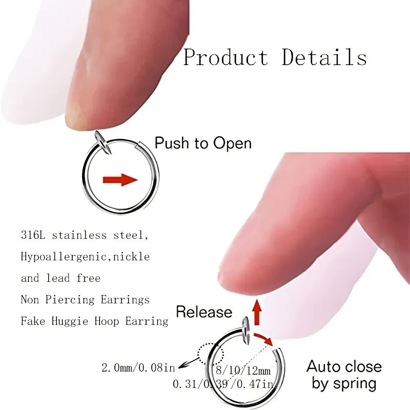 Kozi Trends 2Pcs Fake Nose Ring Hoops - Effortless Style with Non-Piercing Clip-On Earrings