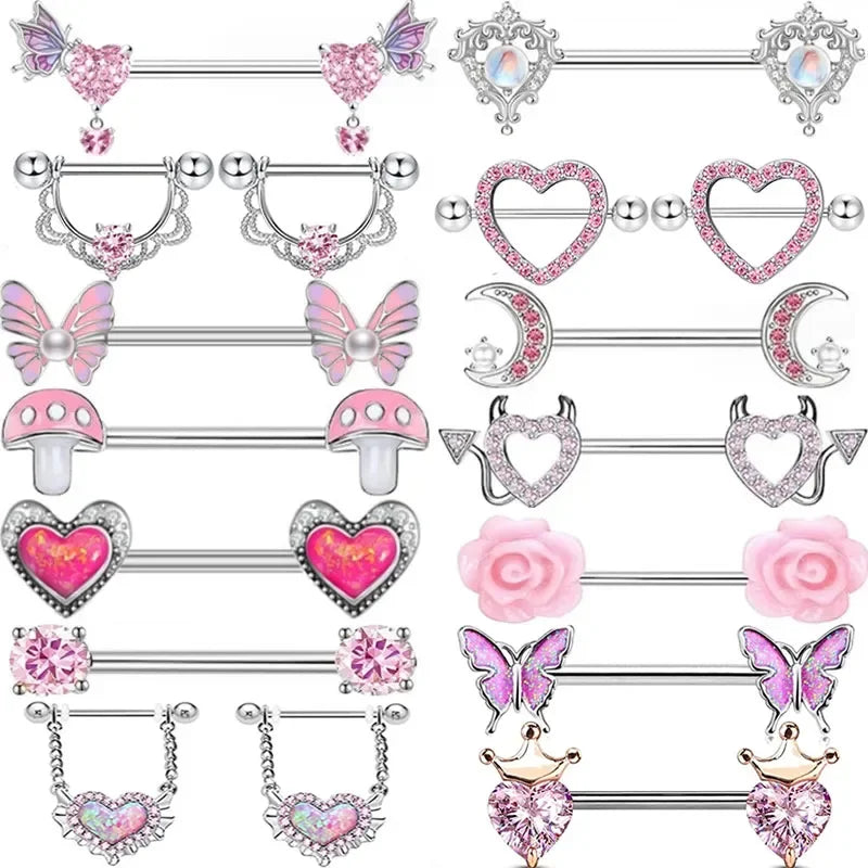 Stainless Steel Pink Nipple Piercing Jewelry