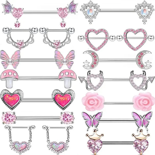 Stainless Steel Pink Nipple Piercing Jewelry