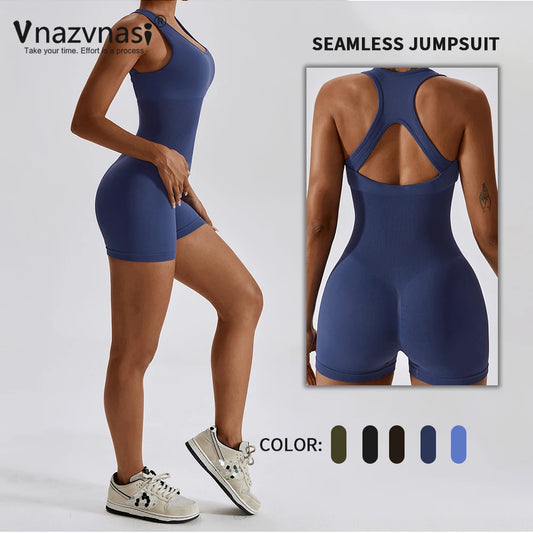 Vnazvnasi Seamless Ribbed Yoga Jumpsuit Women Gym Set