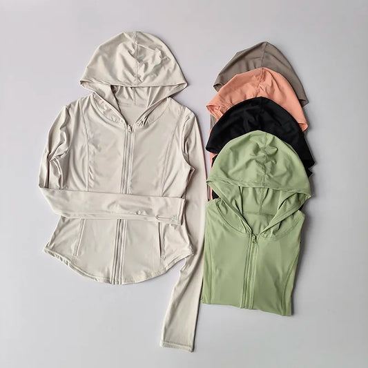 Yoga Suit Jacket Women's Zippered Cardigan Hooded