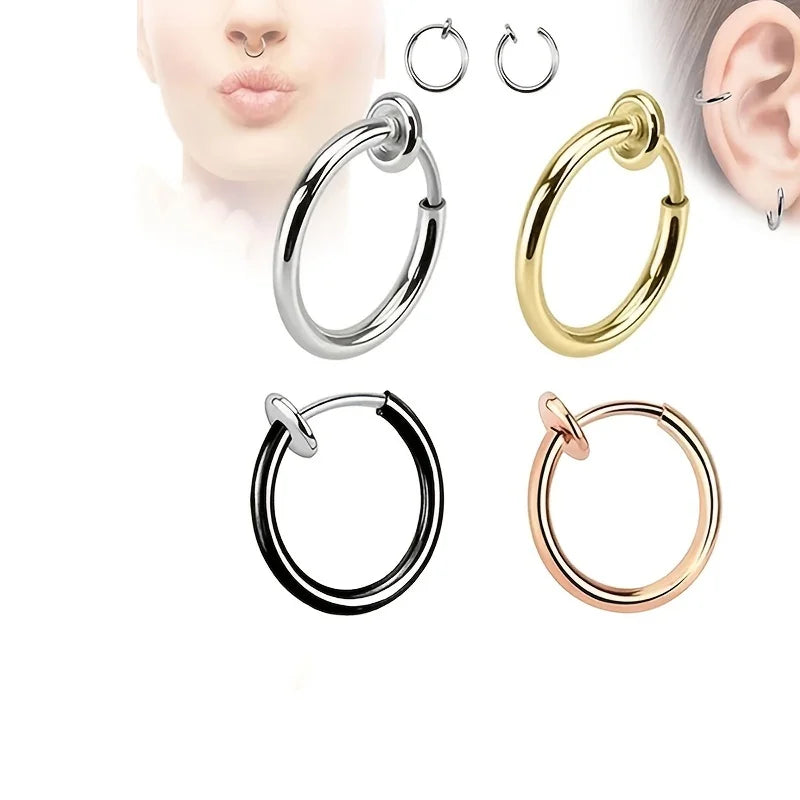 Kozi Trends 2Pcs Fake Nose Ring Hoops - Effortless Style with Non-Piercing Clip-On Earrings