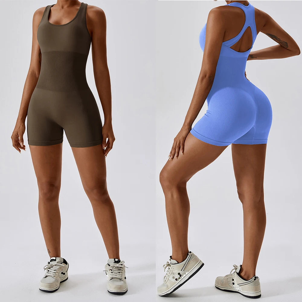 Vnazvnasi Seamless Ribbed Yoga Jumpsuit Women Gym Set
