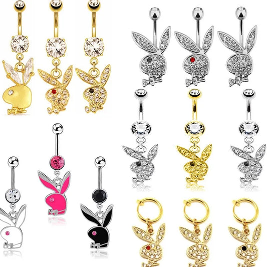 Kozi Trends 14G Stainless Steel Cartoon Rabbit Navel Ring - Express Your Playful Side with Fashionable Body Jewelry