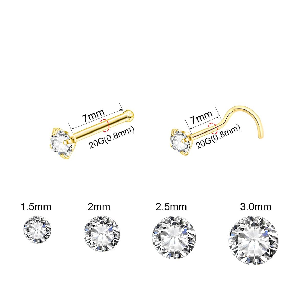 Kozi Trends 5Pcs CZ Gem Surgical Nose Piercing Stud