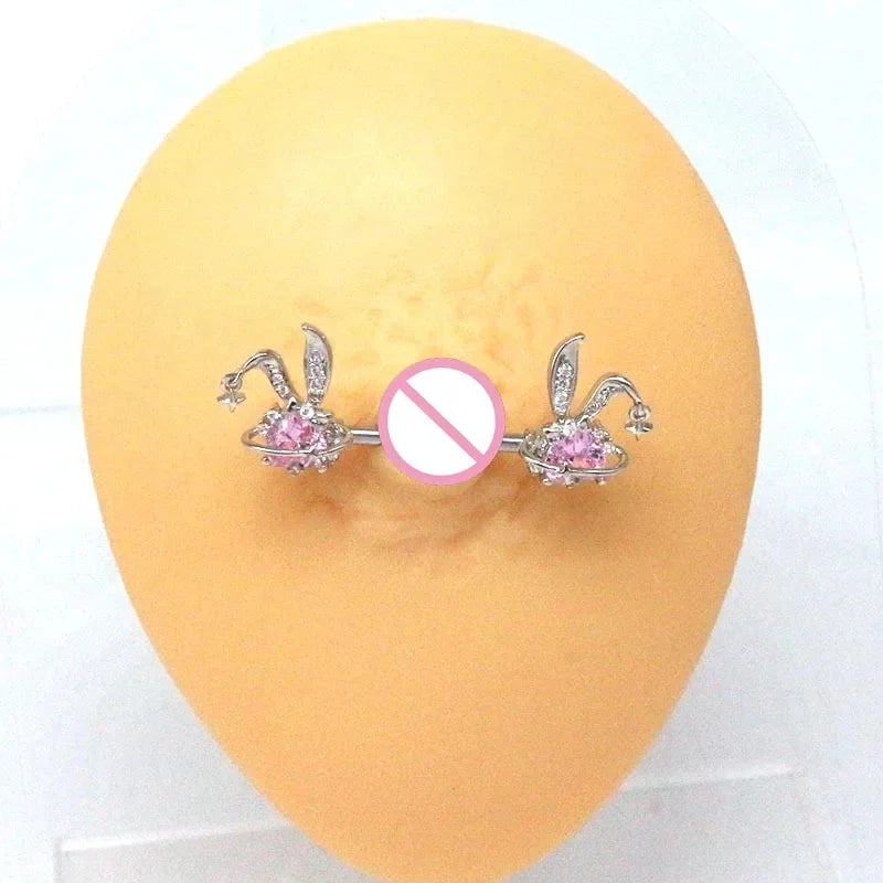 Stainless Steel Pink Nipple Piercing Jewelry