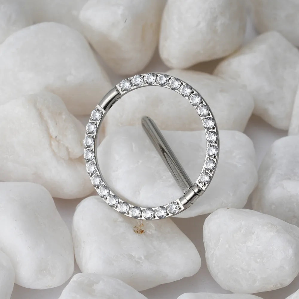 Right Grand ASTM F136 Titanium 14G Circular CZ Clicker Nipple Shield Jewelry