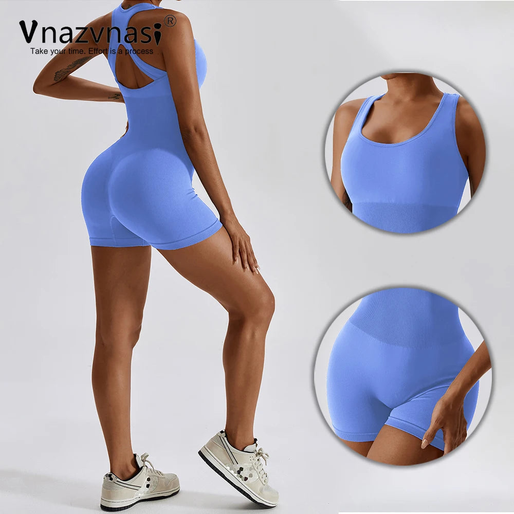 Vnazvnasi Seamless Ribbed Yoga Jumpsuit Women Gym Set