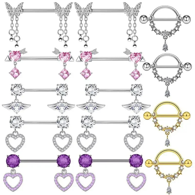 Stainless Steel Pink Nipple Piercing Jewelry