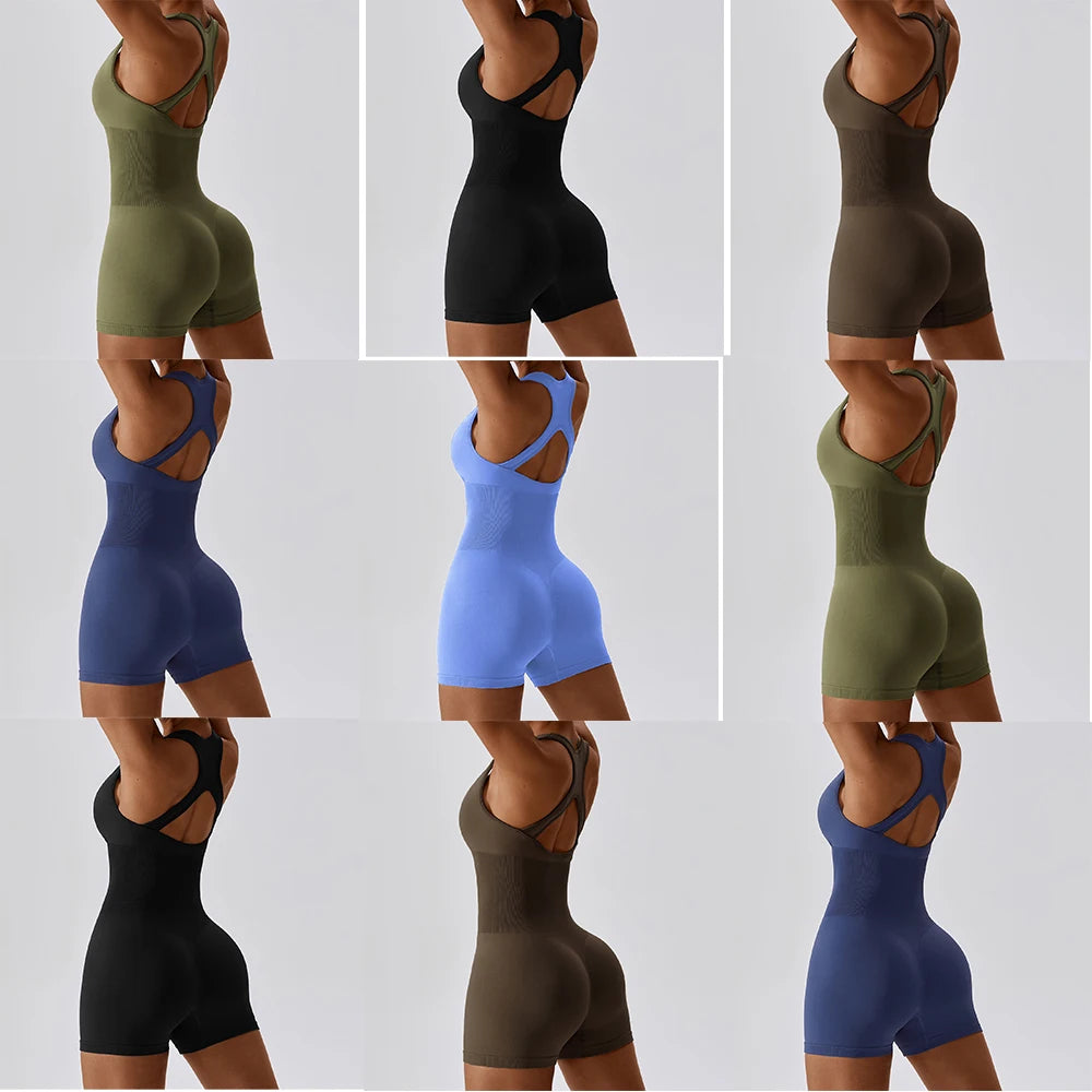 Vnazvnasi Seamless Ribbed Yoga Jumpsuit Women Gym Set