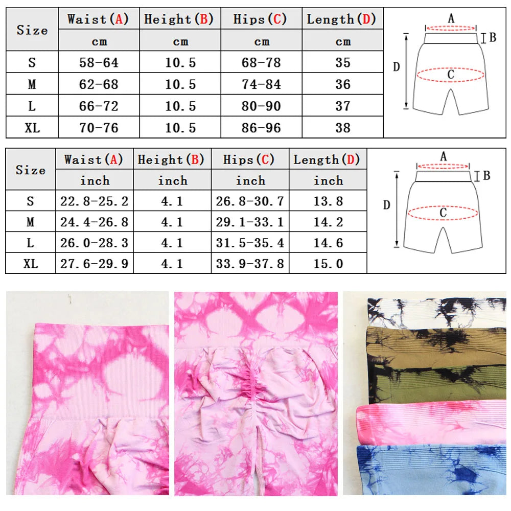 Kozi Trends Seamless Tie Dye Push Up Yoga Shorts