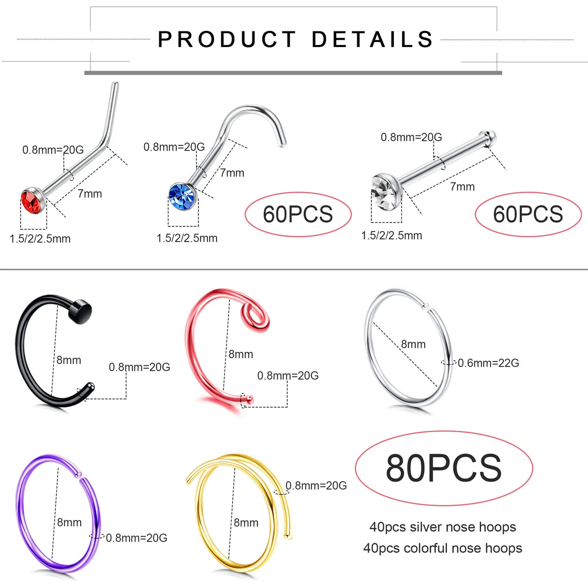 DrPerfect Nose Ring Studs Set
