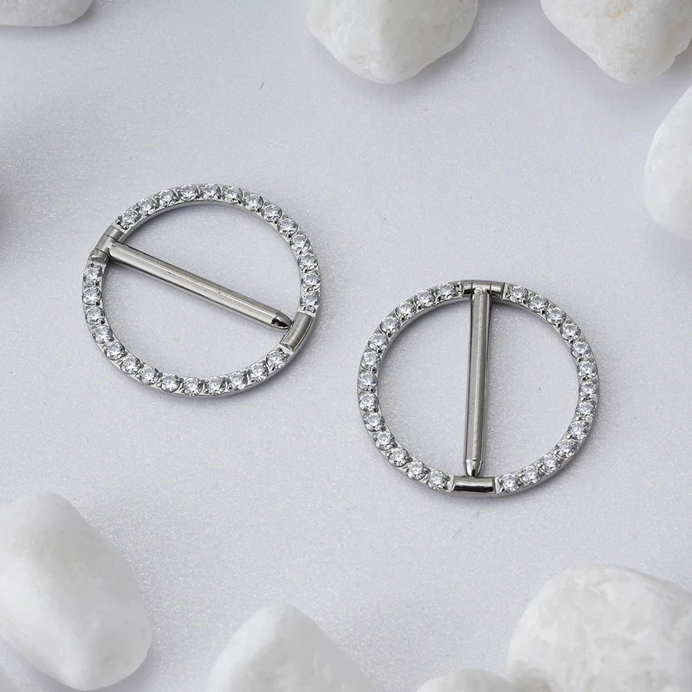 Right Grand ASTM F136 Titanium 14G Circular CZ Clicker Nipple Shield Jewelry
