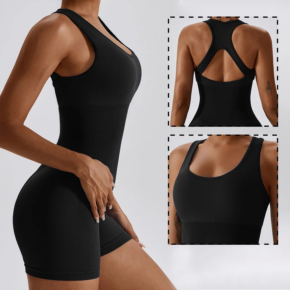 Vnazvnasi Seamless Ribbed Yoga Jumpsuit Women Gym Set