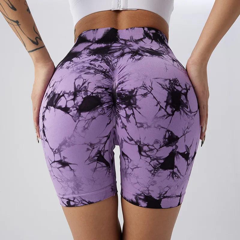 Kozi Trends Seamless Tie Dye Push Up Yoga Shorts