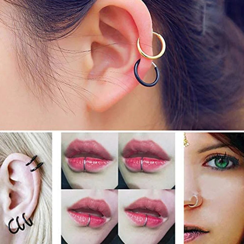 Kozi Trends 2Pcs Fake Nose Ring Hoops - Effortless Style with Non-Piercing Clip-On Earrings