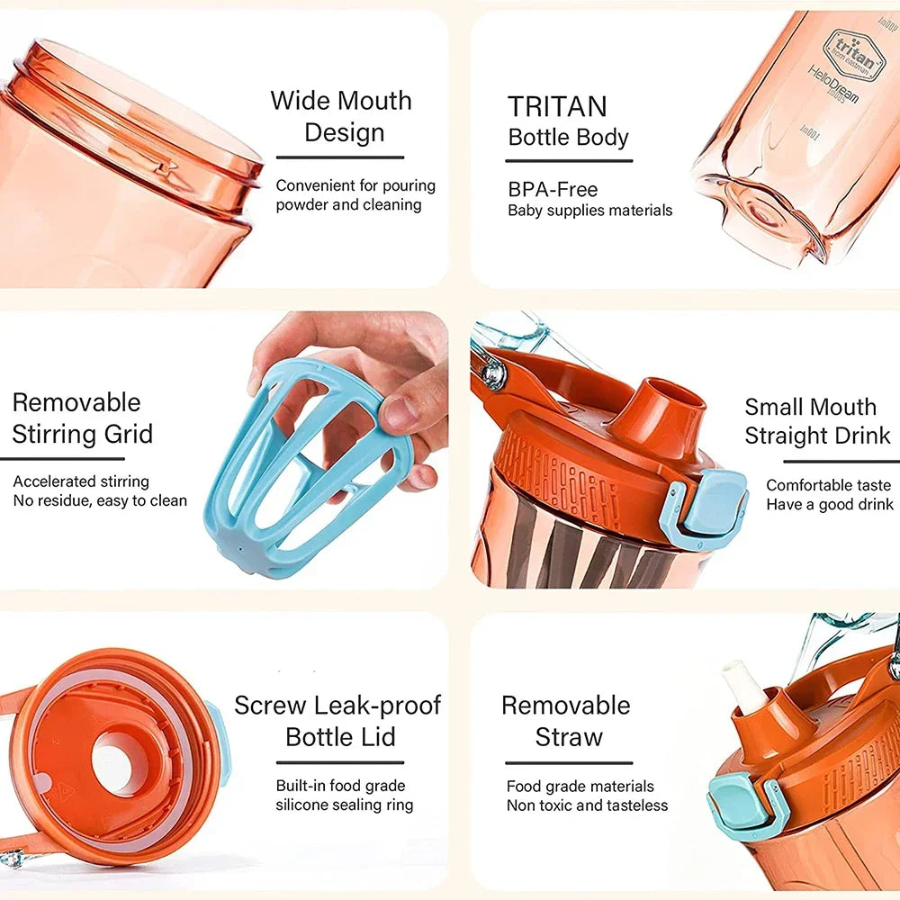 Tritan Shaker Bottle with Straw Portable